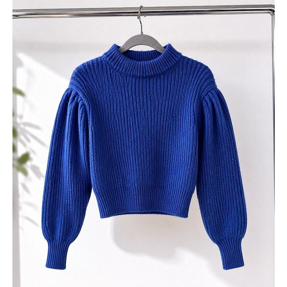 Forever 21 Women’s Blue Mock Neck Cropped Sweater Chunky Knit Pullover - Picture 15 of 15